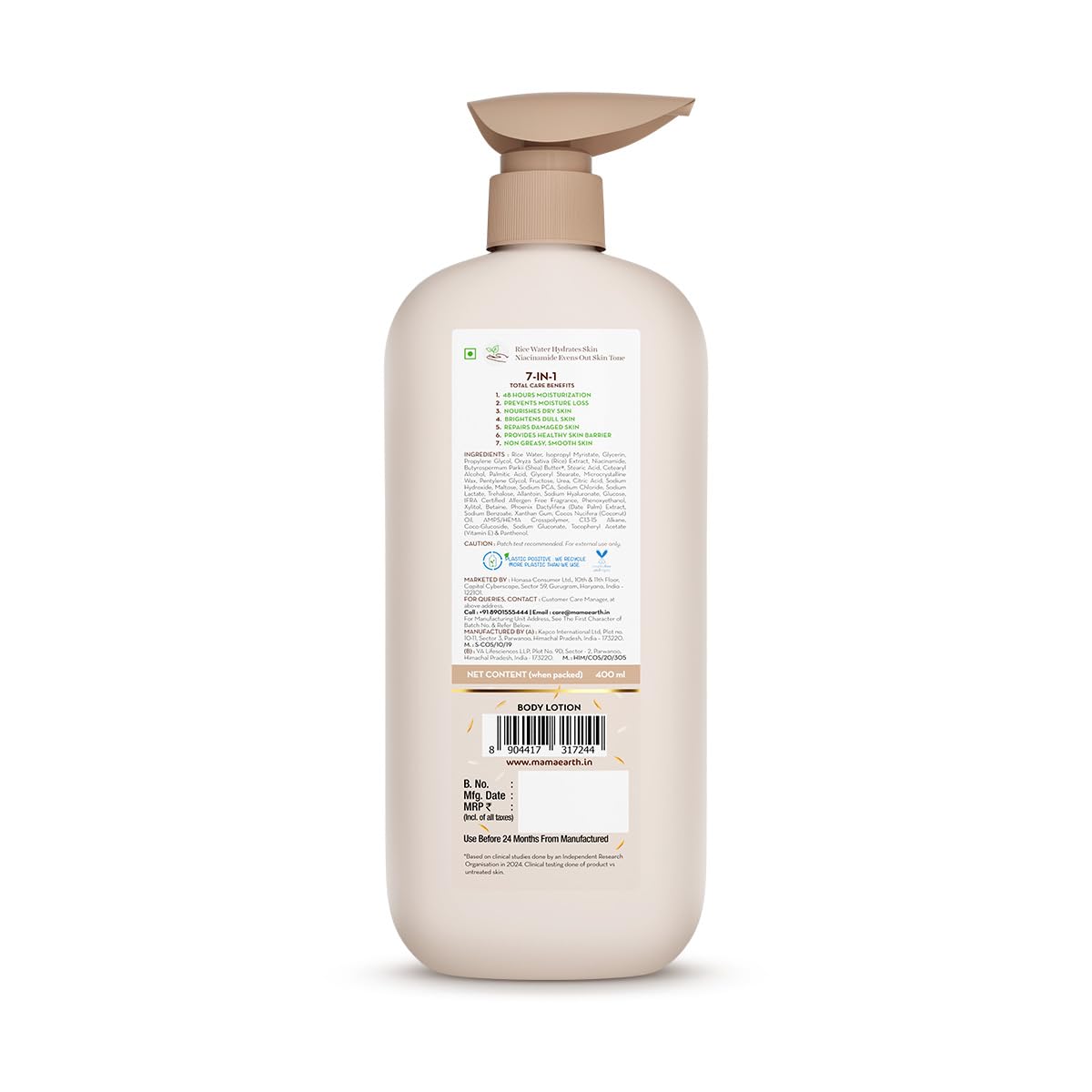 Mamaearth Rice Water Hydrating Body Lotion With Rice Water & Niacinamide 400 ml
