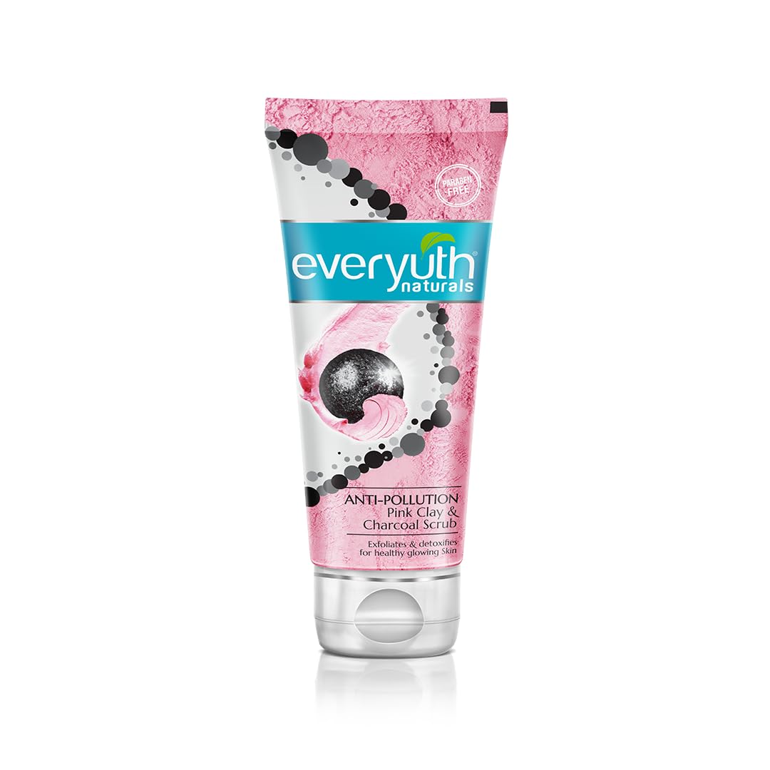 Everyuth Naturals Anti-Pollution Face Scrub - Pink Clay & Charcoal, Exfoliates & Detoxifies (100g)