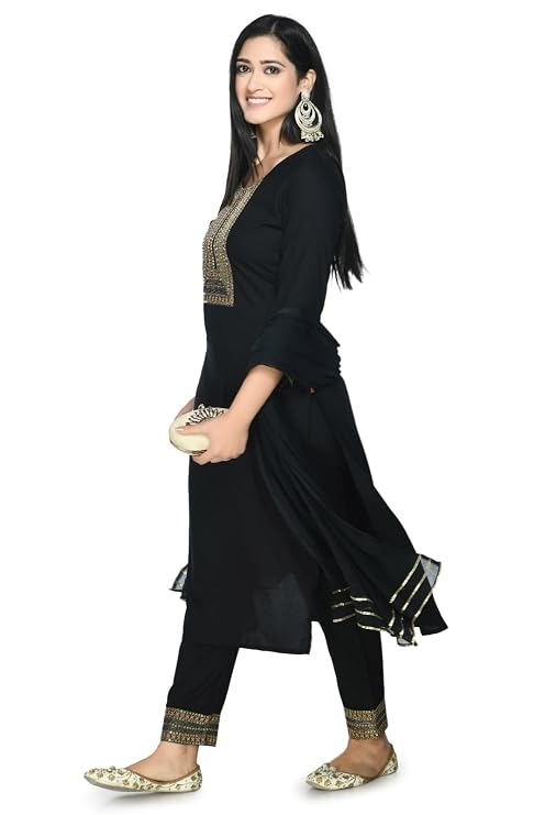 Women's Rayon Liboza Salwar Suit With Dupatta Black (Xxx-Large)