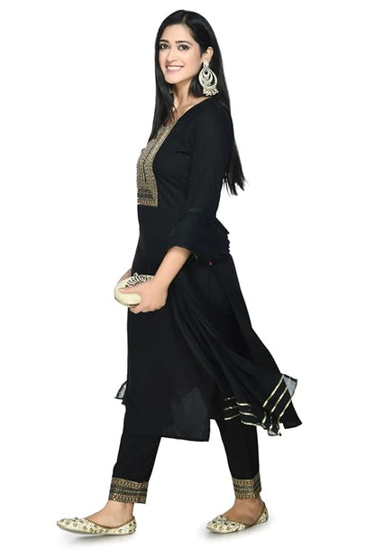 Women's Rayon Liboza Salwar Suit With Dupatta Black (Xxx-Large)