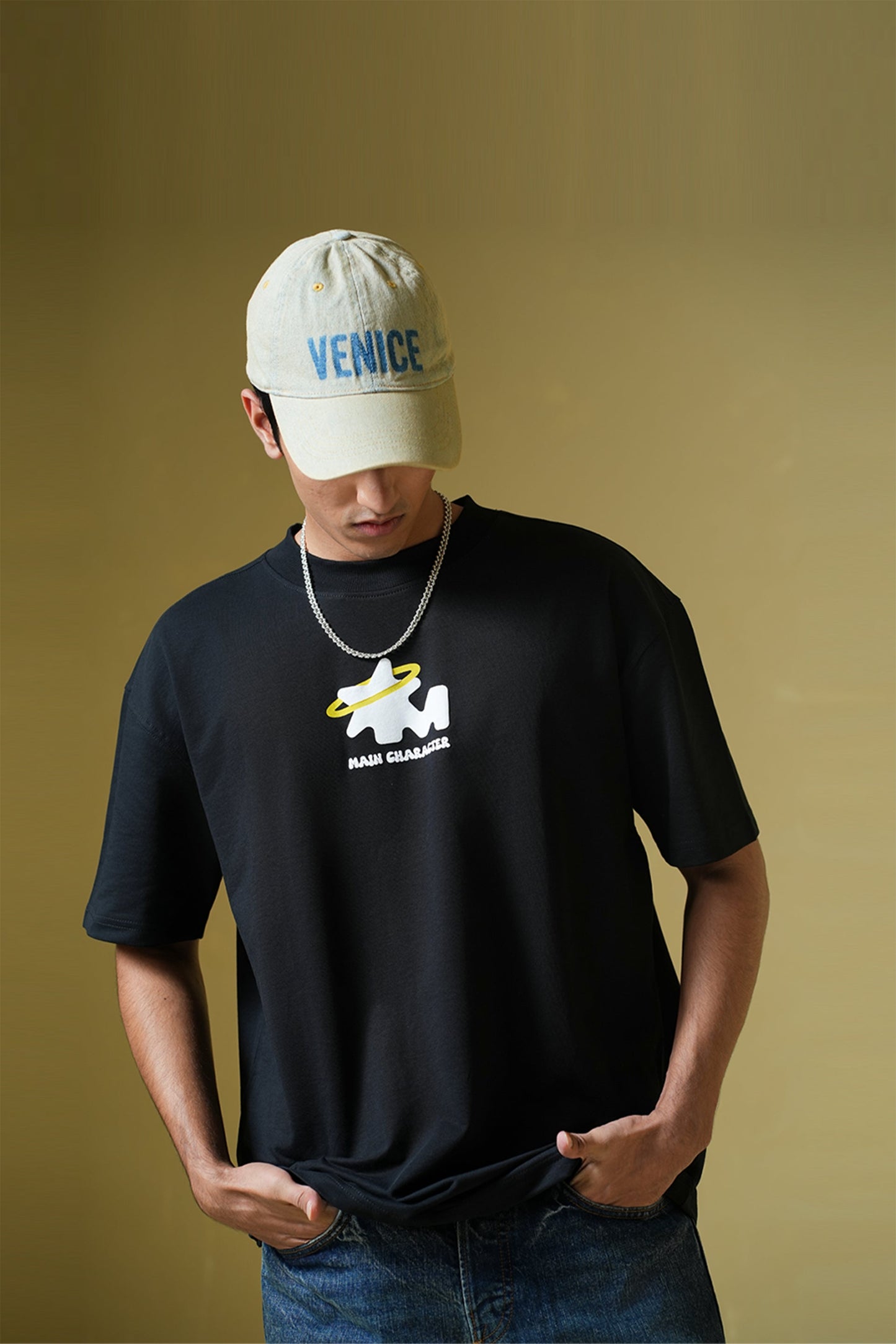God's Plan Printed Round Neck Oversized Black T-Shirt Main Character