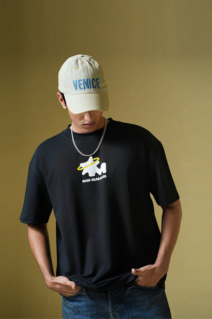 God's Plan Printed Round Neck Oversized Black T-Shirt Main Character