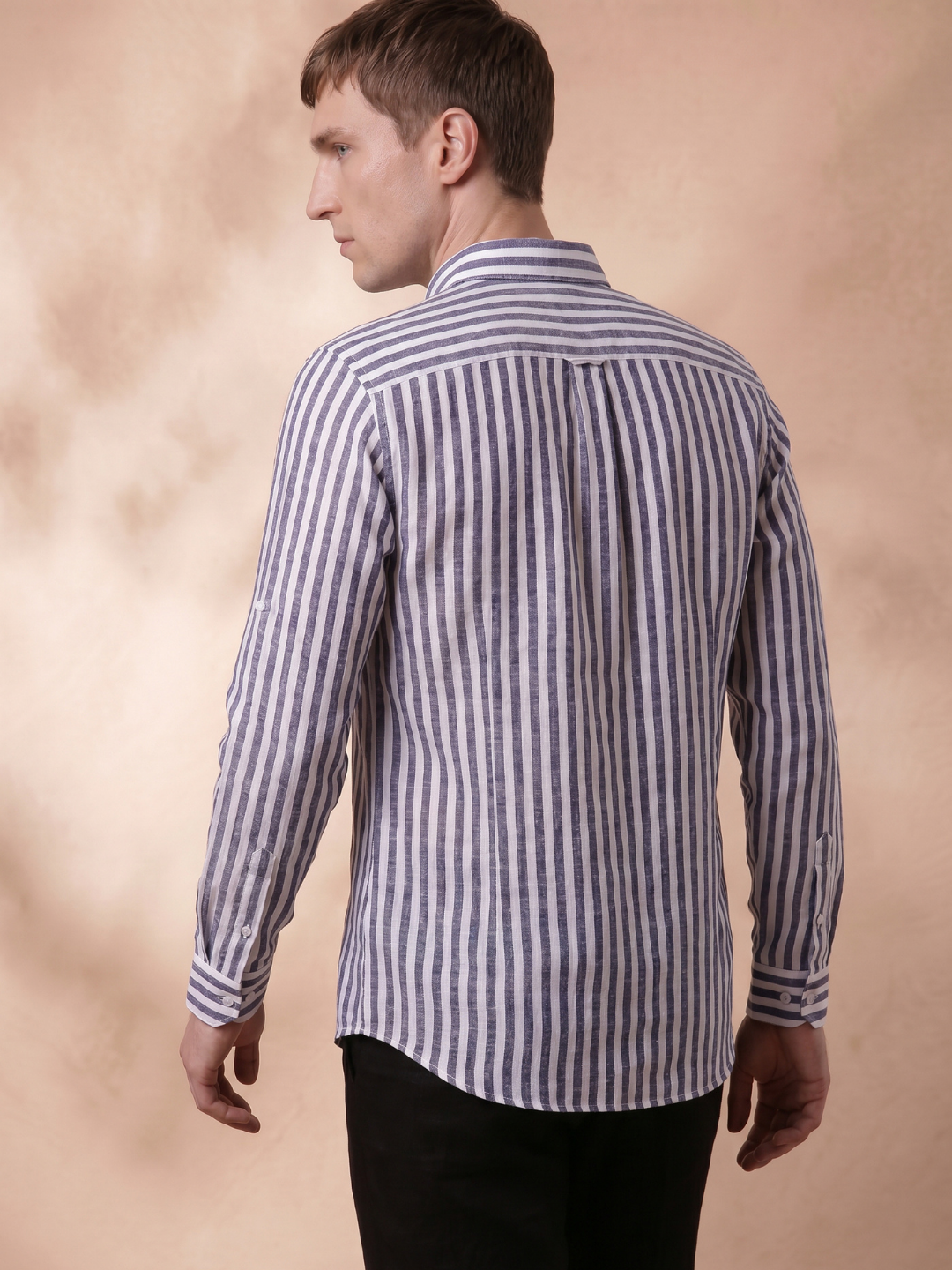 Regular Fit Purple Linen Striped Casual Shirt for Men (LUCID)