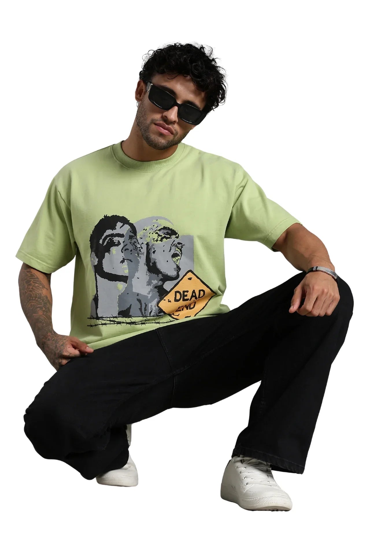 Green Dead End Oversized Printed T-shirt