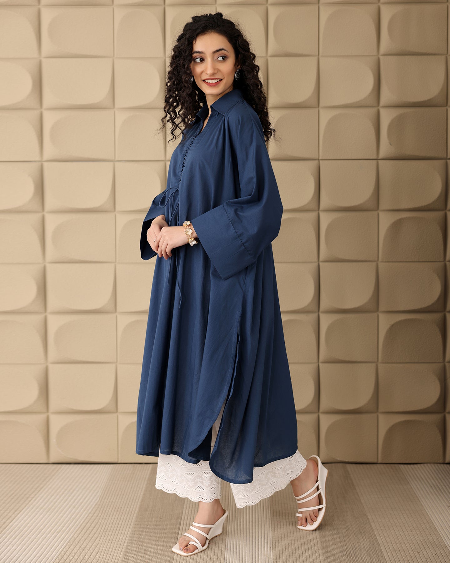 Navy A-line Cotton Kurta