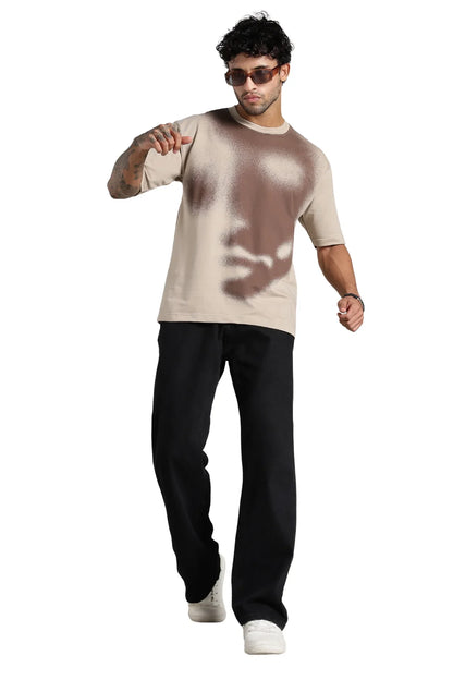 Brown Abstract Face T-Shirt