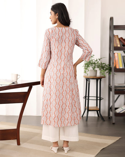 Beige Chanderi Printed Kurta Set