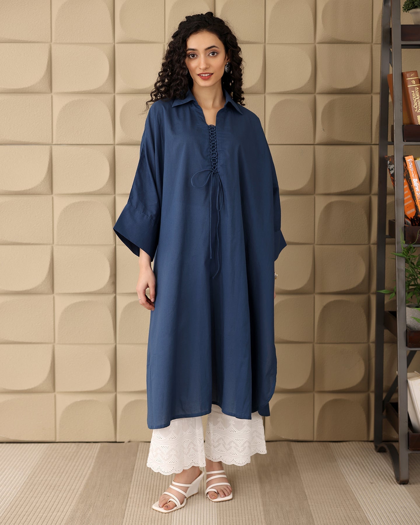 Navy A-line Cotton Kurta