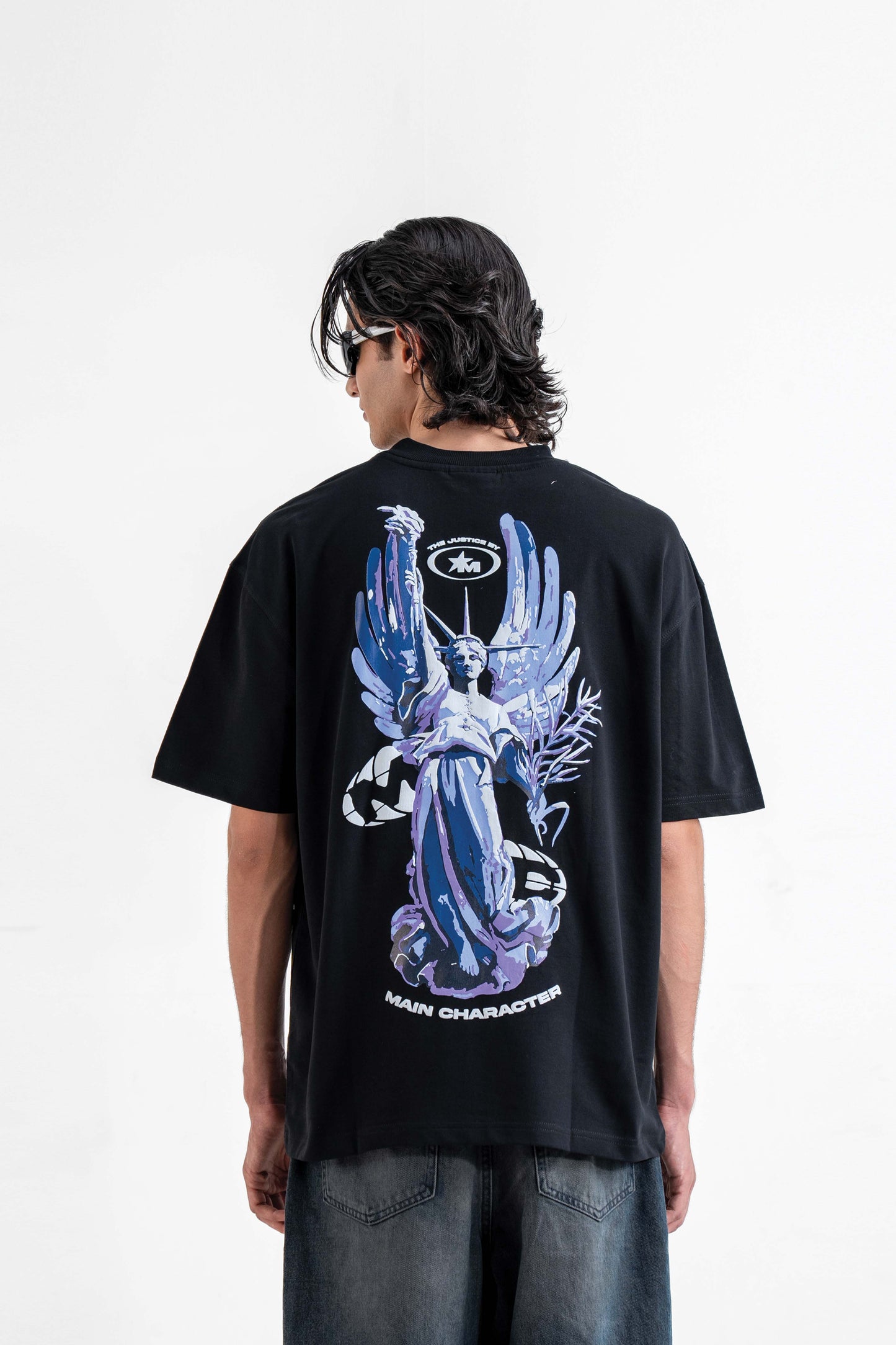The Justice Printed Black Oversized T-Shirt