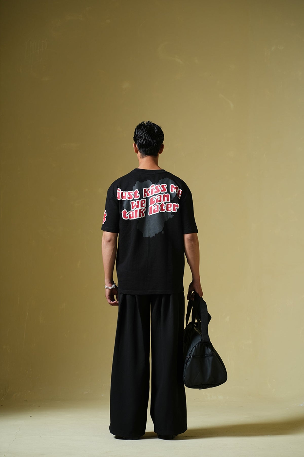 Talk Later Printed Black Oversized T-Shirt Main Character