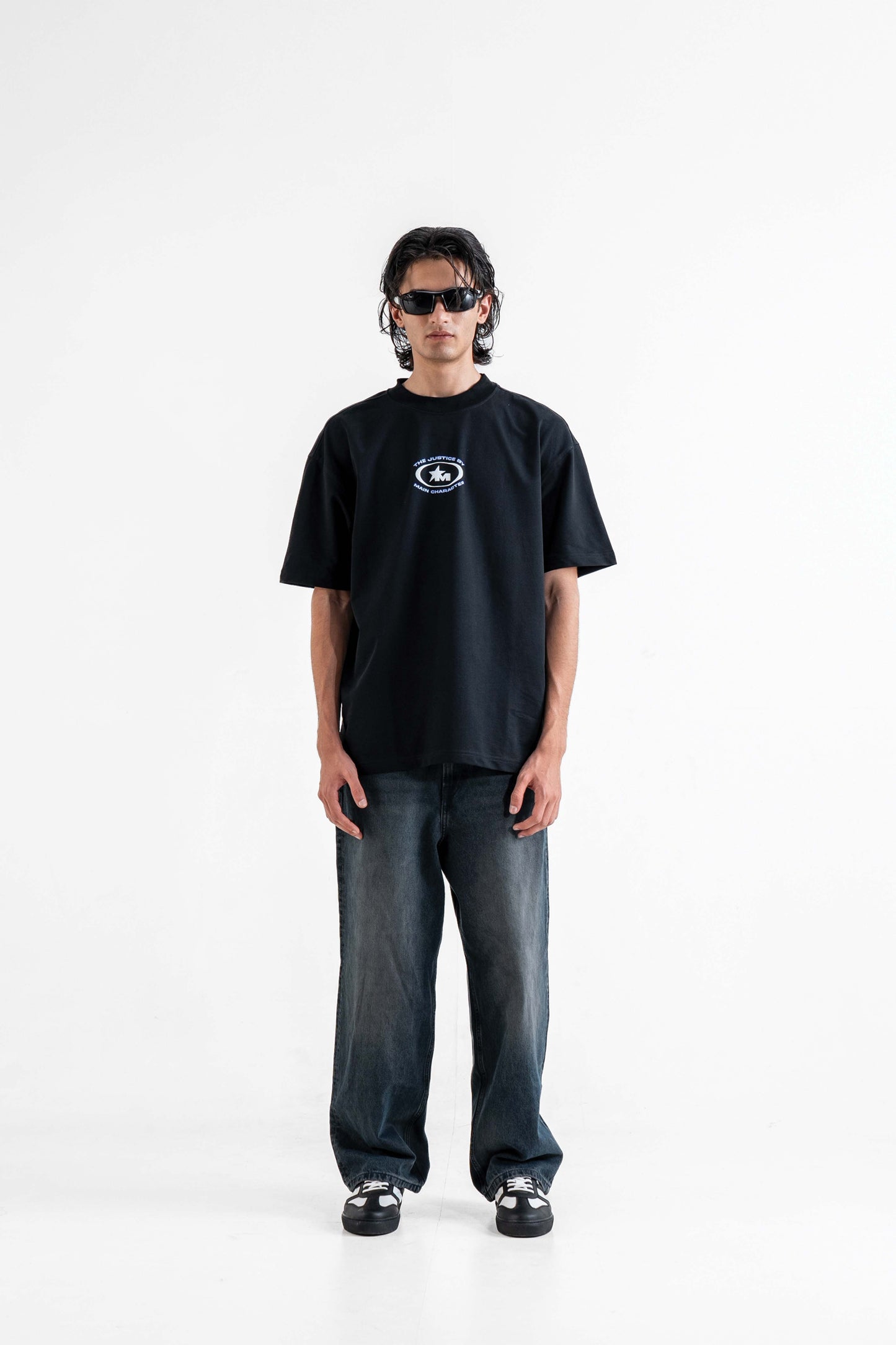 The Justice Printed Black Oversized T-Shirt
