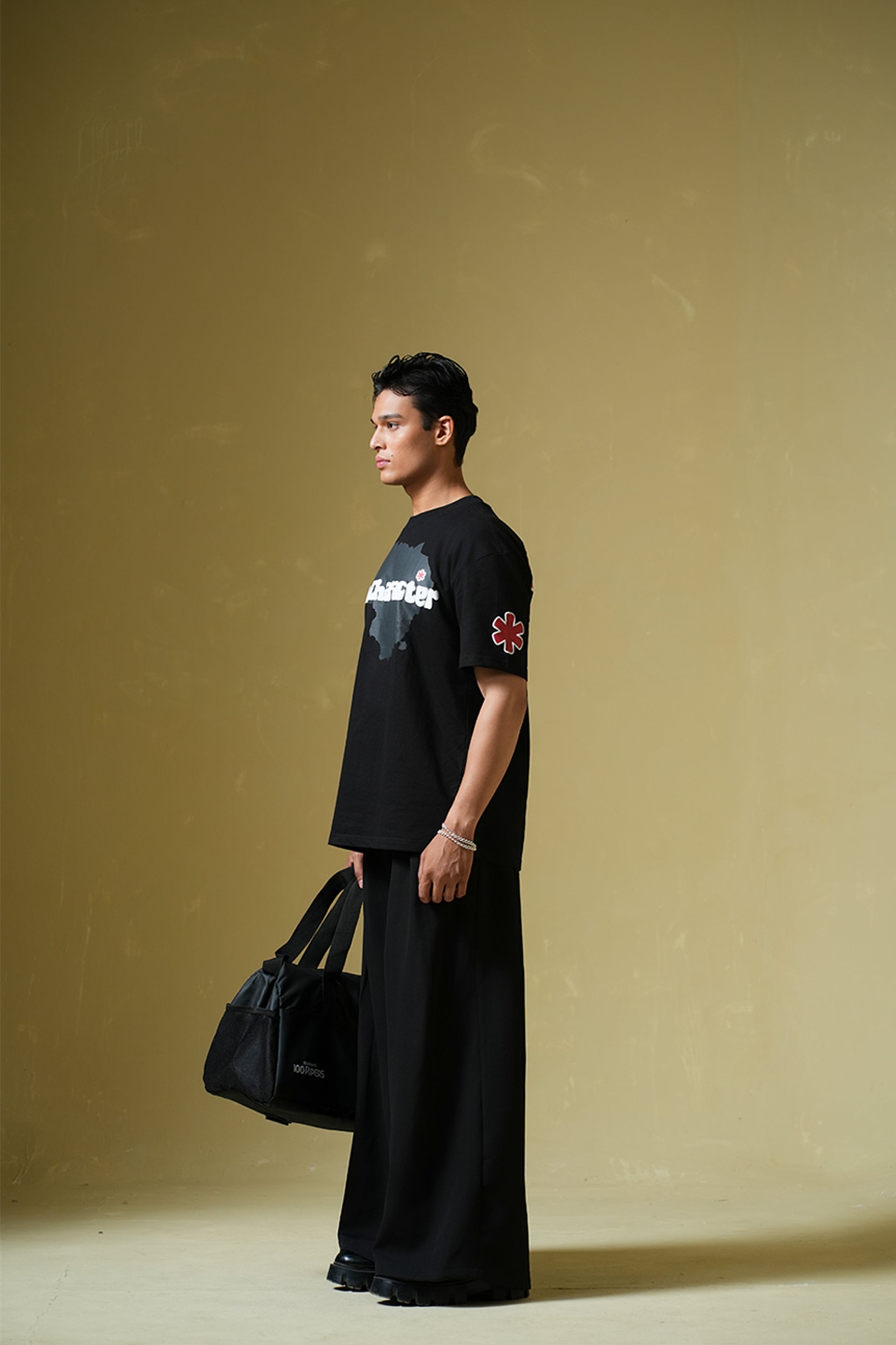 Talk Later Printed Black Oversized T-Shirt Main Character