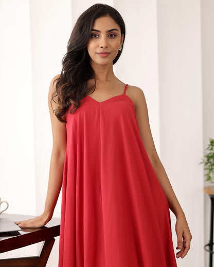 Red Strappy Cotton Maxi Dress
