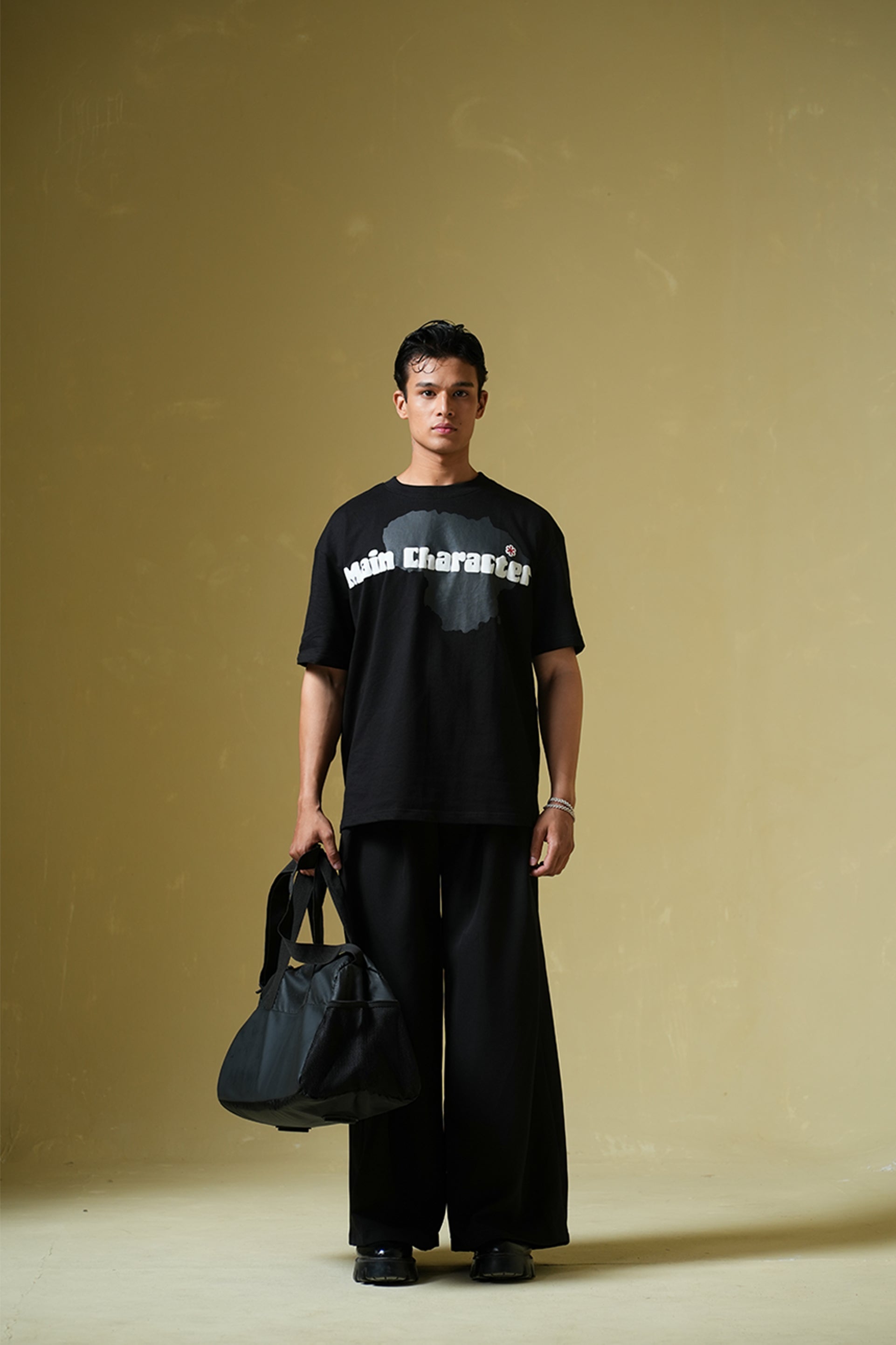 Talk Later Printed Black Oversized T-Shirt Main Character