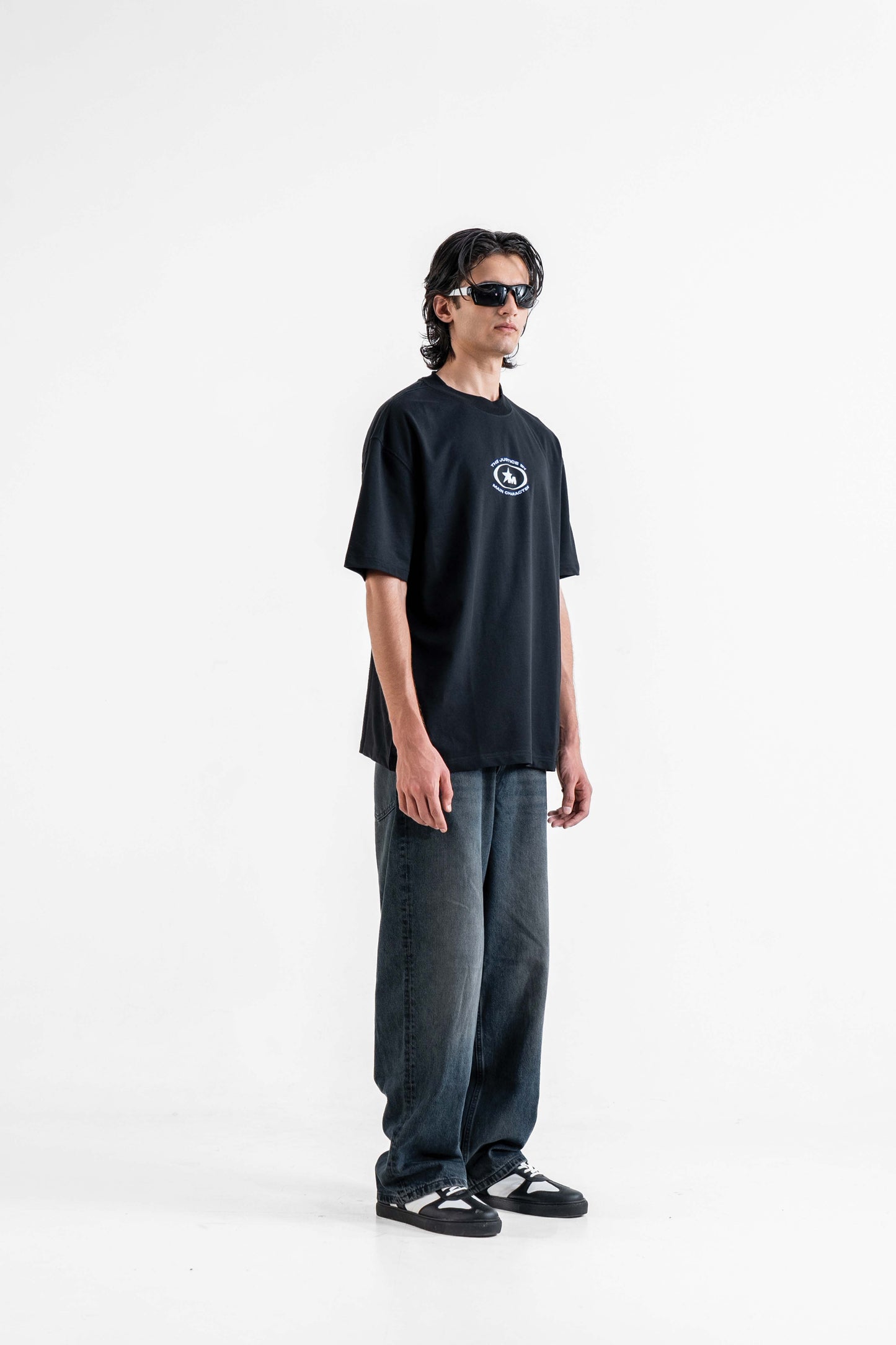 The Justice Printed Black Oversized T-Shirt