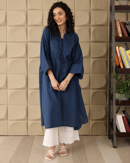 Navy A-line Cotton Kurta