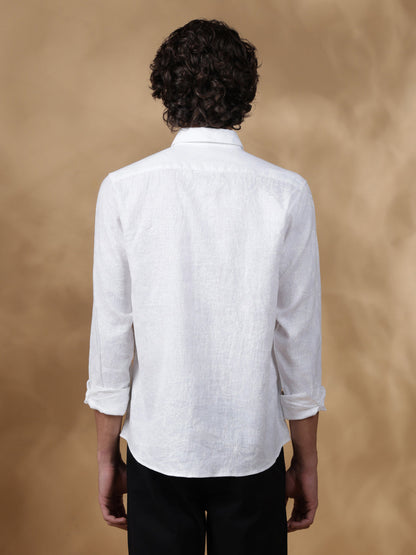 White Regular Fit Casual Linen shirt for men (JENZO)