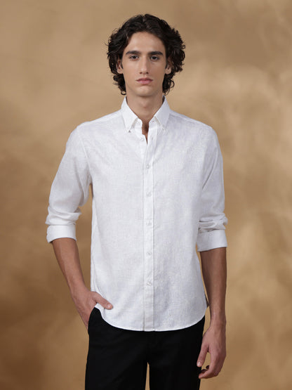White Regular Fit Casual Linen shirt for men (JENZO)