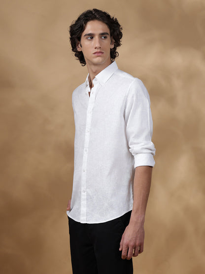 White Regular Fit Casual Linen shirt for men (JENZO)