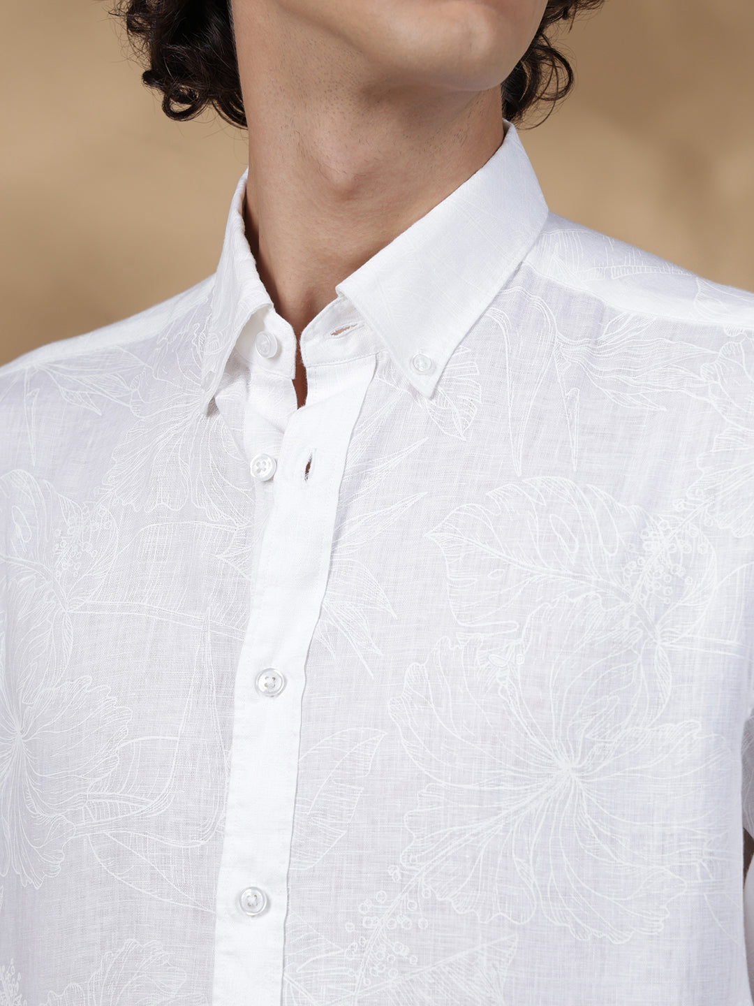 White Regular Fit Casual Linen shirt for men (JENZO)