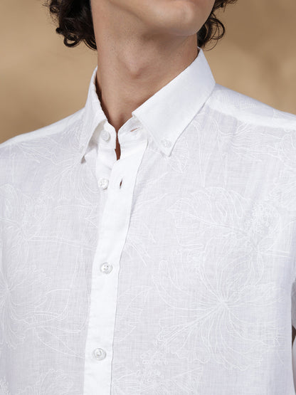 White Regular Fit Casual Linen shirt for men (JENZO)