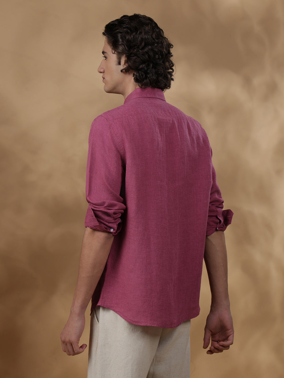 Pink Regular Fit Casual Linen Shirt for men (ELOIS)