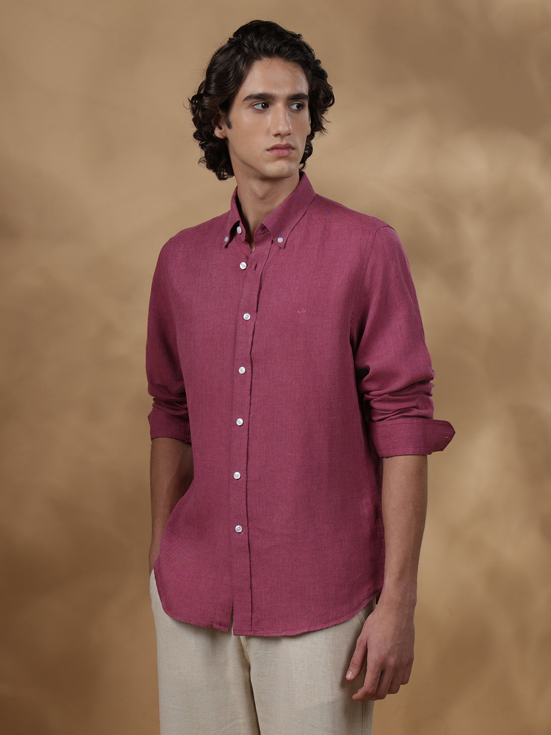 Pink Regular Fit Casual Linen Shirt for men (ELOIS)