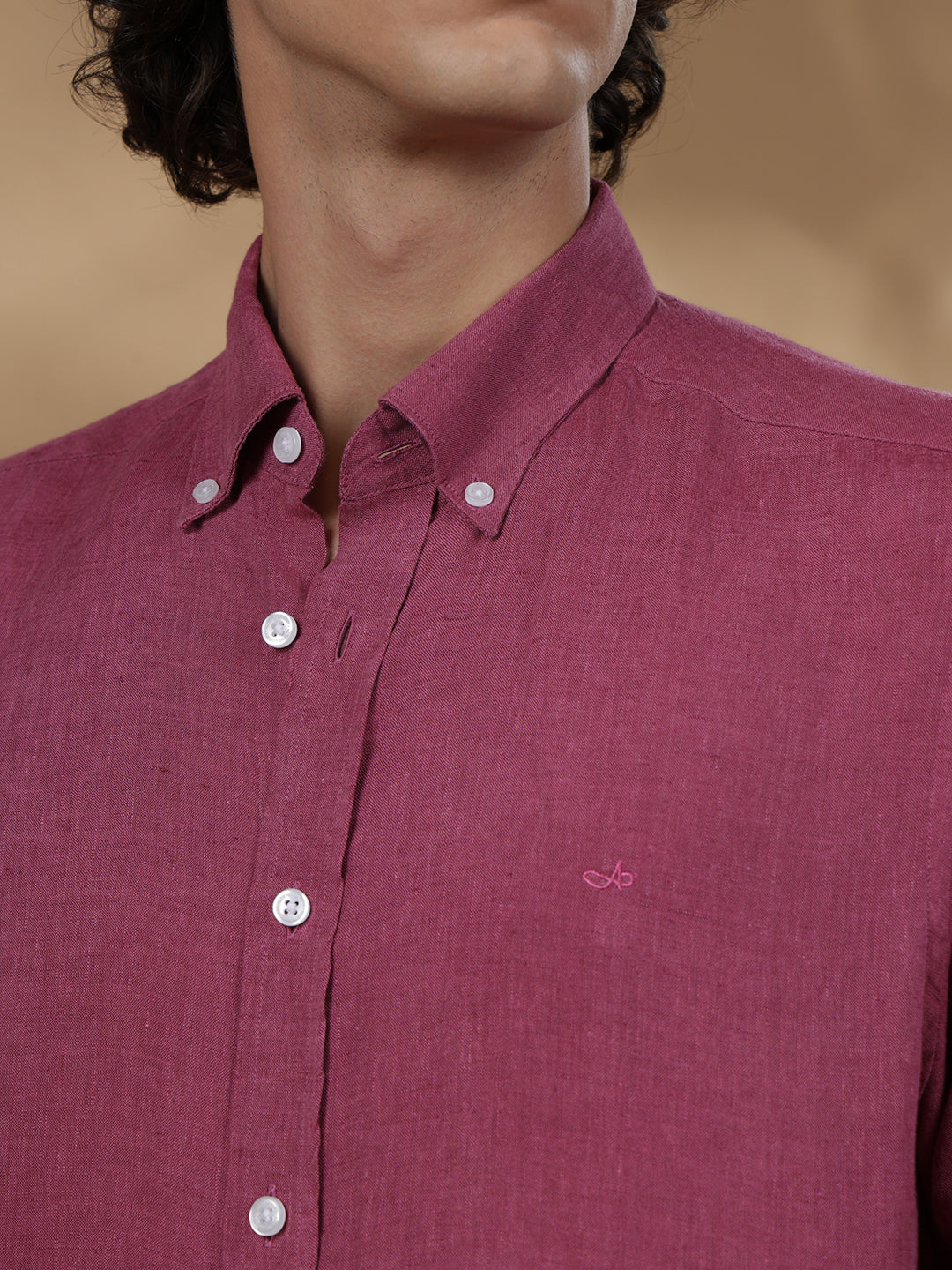 Pink Regular Fit Casual Linen Shirt for men (ELOIS)