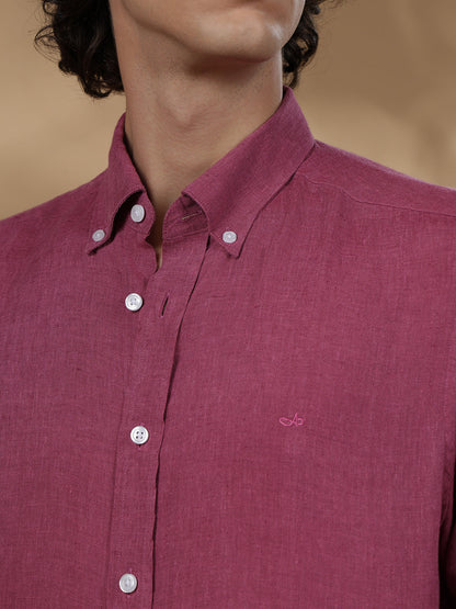 Pink Regular Fit Casual Linen Shirt for men (ELOIS)