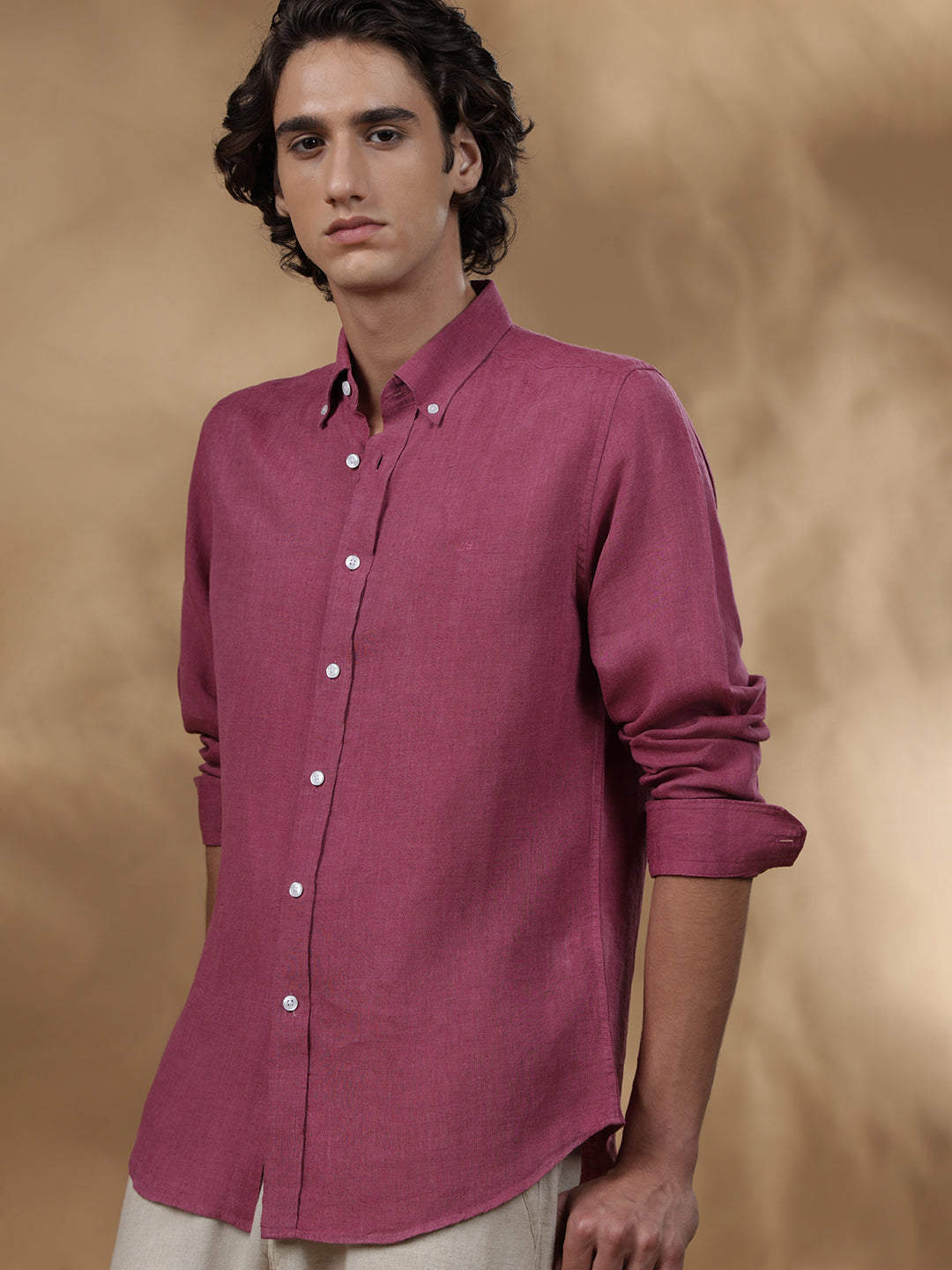 Pink Regular Fit Casual Linen Shirt for men (ELOIS)