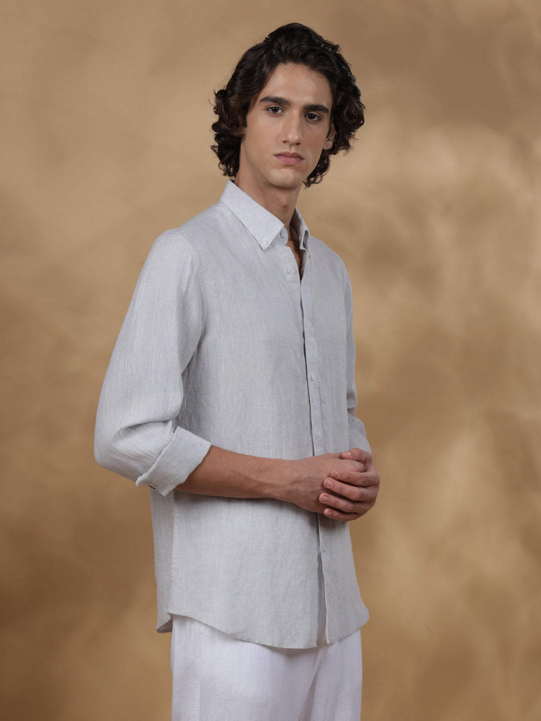 Grey Regular Fit Casual Linen Shirt for men (JAMIL)