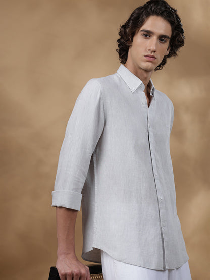 Grey Regular Fit Casual Linen Shirt for men (JAMIL)