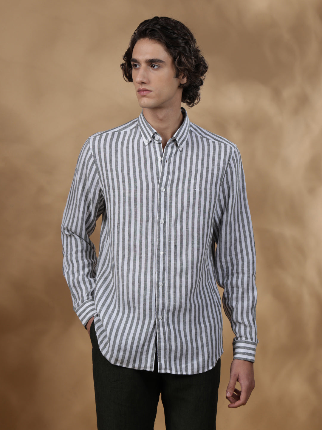 Olive Green Regular Fit Casual Linen Shirt for men (JESMO)