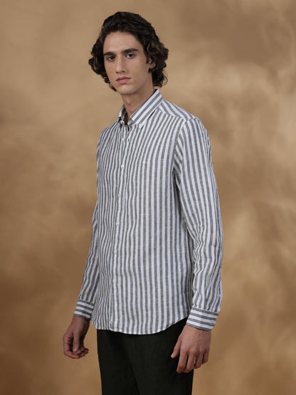 Olive Green Regular Fit Casual Linen Shirt for men (JESMO)
