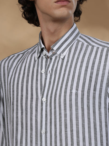Olive Green Regular Fit Casual Linen Shirt for men (JESMO)
