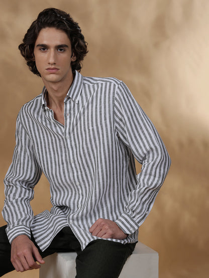 Olive Green Regular Fit Casual Linen Shirt for men (JESMO)