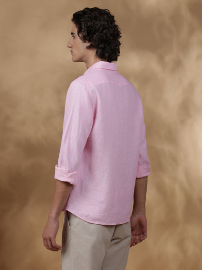 Pink Regular Fit Casual Linen Shirt for men (JEMIO)