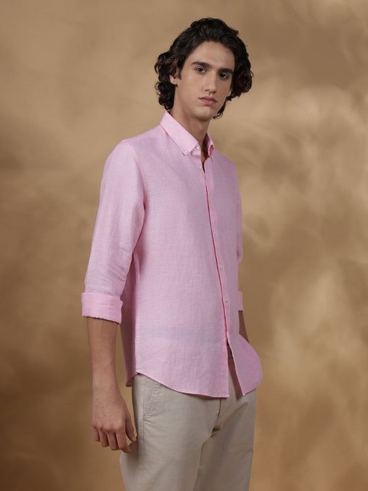 Pink Regular Fit Casual Linen Shirt for men (JEMIO)