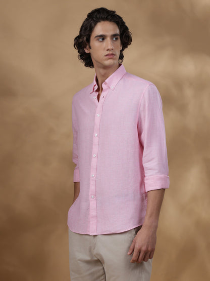 Pink Regular Fit Casual Linen Shirt for men (JEMIO)
