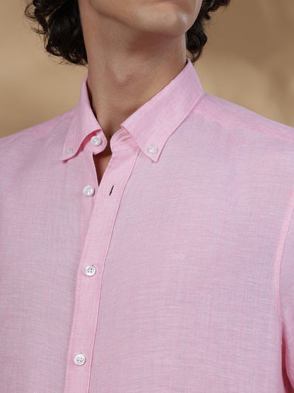 Pink Regular Fit Casual Linen Shirt for men (JEMIO)