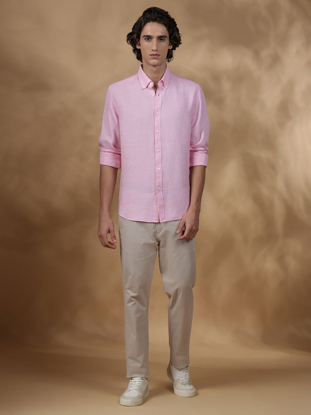 Pink Regular Fit Casual Linen Shirt for men (JEMIO)