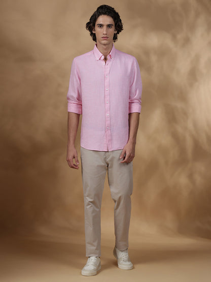 Pink Regular Fit Casual Linen Shirt for men (JEMIO)