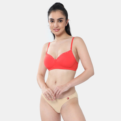 Envie Padded Non-Wired 3/4th Coverage T-Shirt Lace Bra
