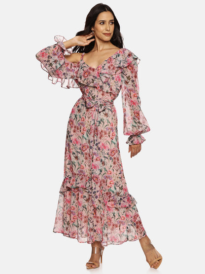 IS.U Multicolor Cold Shoulder Dress