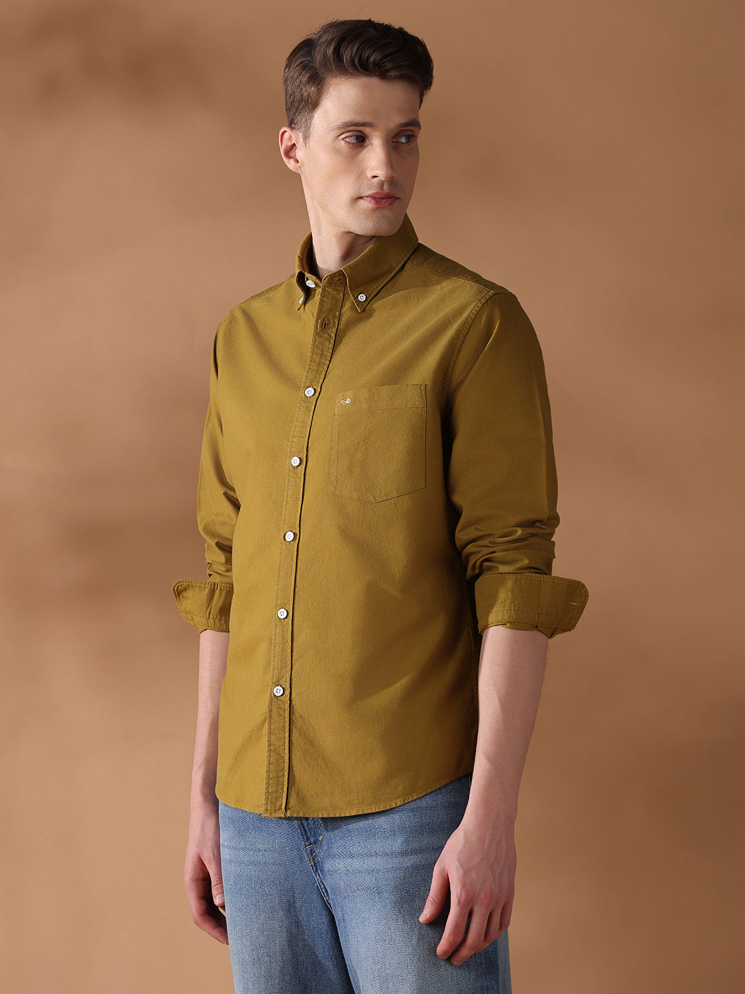 Mustard Regular Fit Solid Casual Shirt for Men (AUREO)