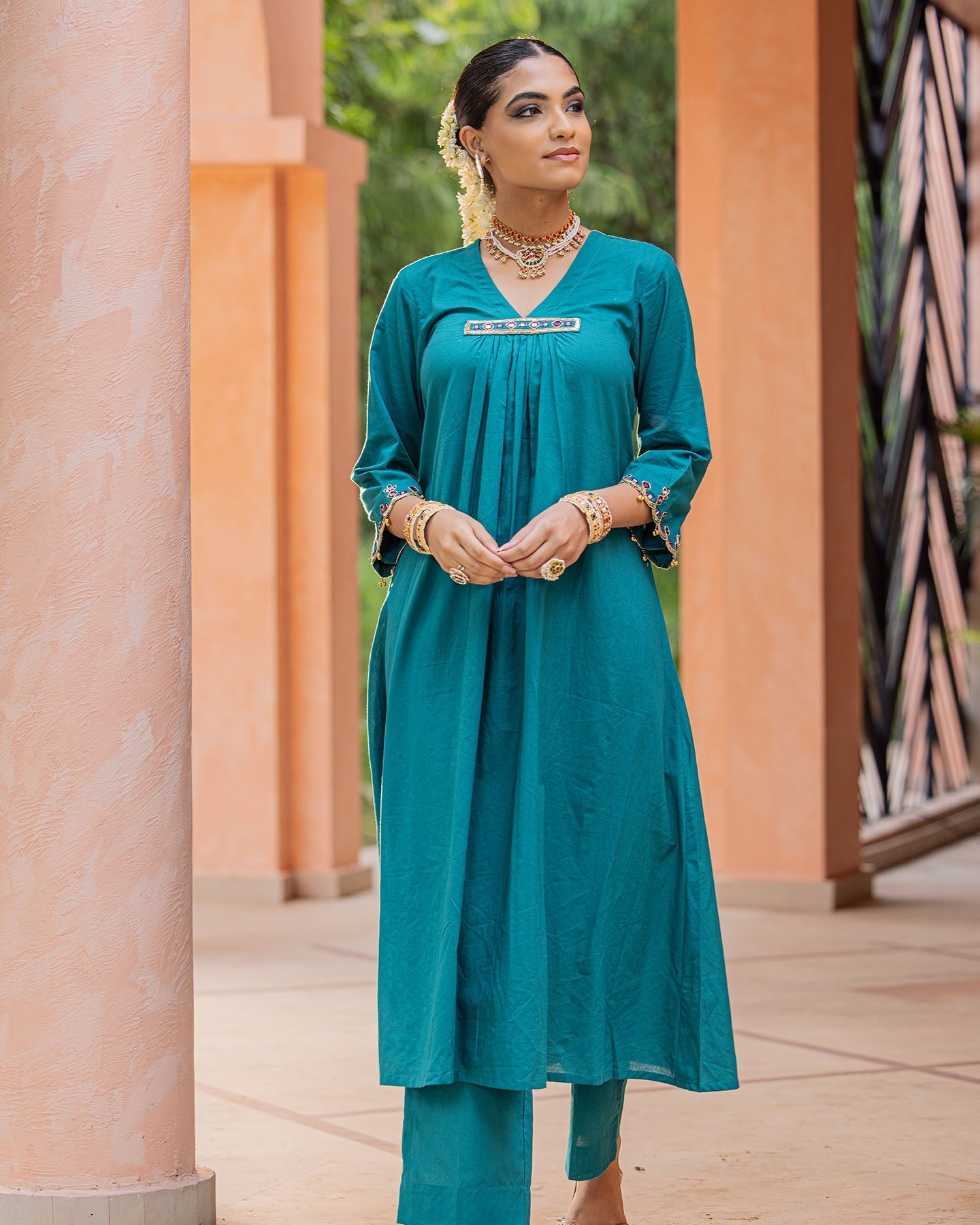 Sea Green Mirror A-line Kurta Set