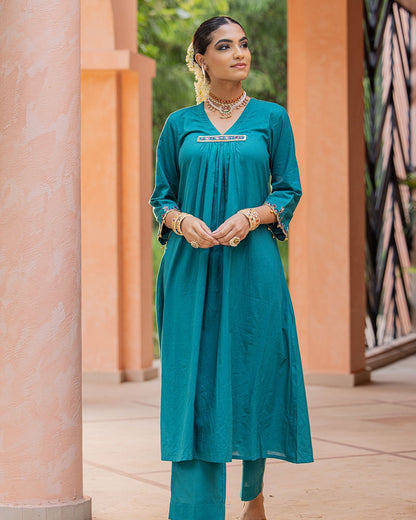 Sea Green Mirror A-line Kurta Set