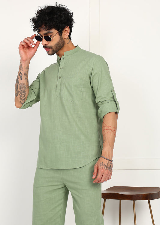 Fabmade Sage Linen Kurta Co-Ord Set