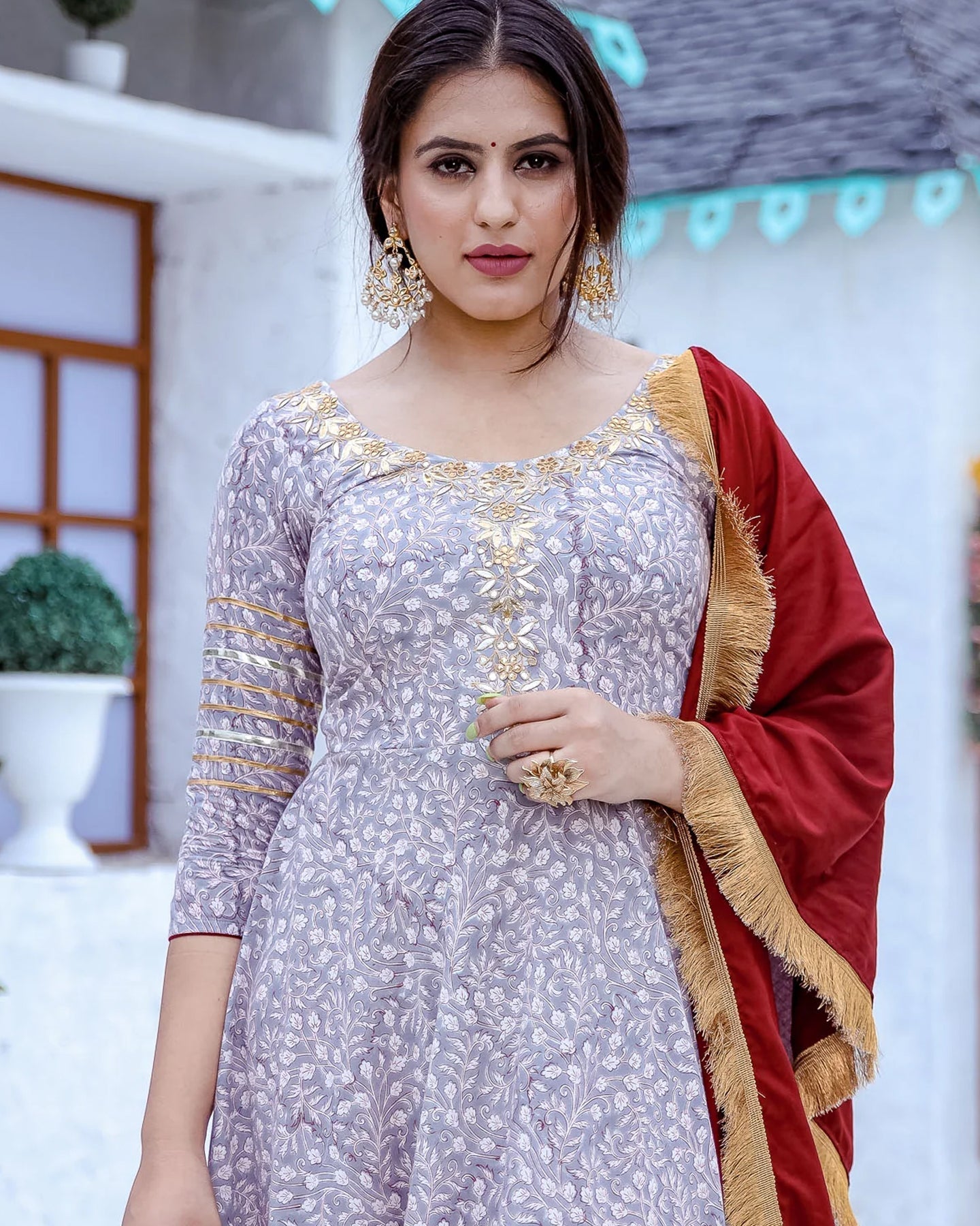 Grey Floor Length Suit Set