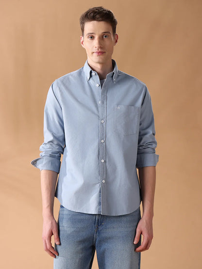 Blue Regular Fit Solid Casual Shirt for Men (SILVO)